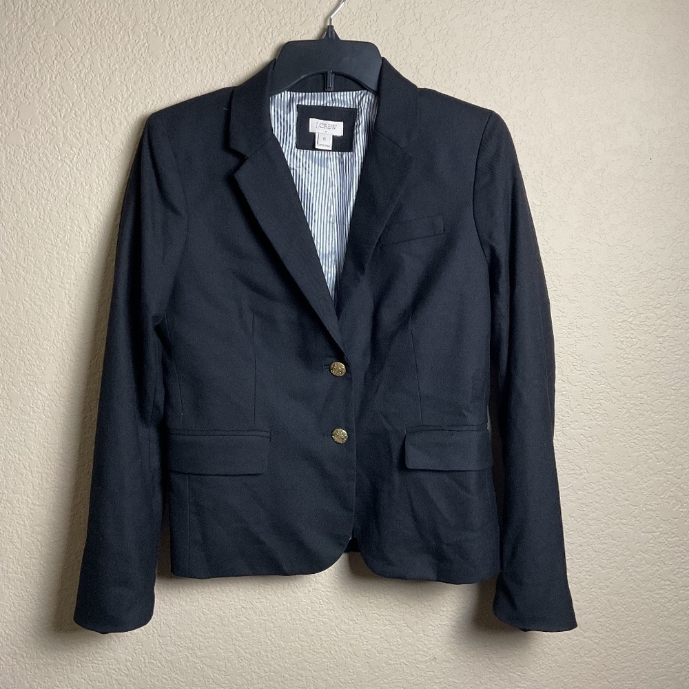 J. Crew Womens 6 Navy Blue Wool Blend Schoolboy‎ Blazer Career Professional